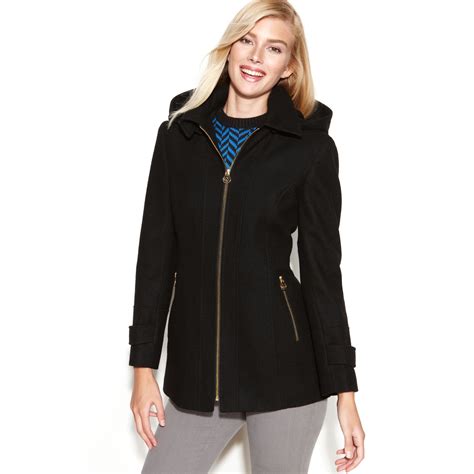 michael kors hooded zip front wool blend coat|wool blend front coat.